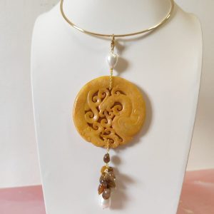 Mandala Giada Miele E Agata Con Perla Di Maiorca