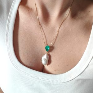 Collana Tormalina Paraiba E Perla – Eleganza In Argento Dorato