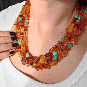 Collana Ambra E Crisoprasio Multifilo Artigianale