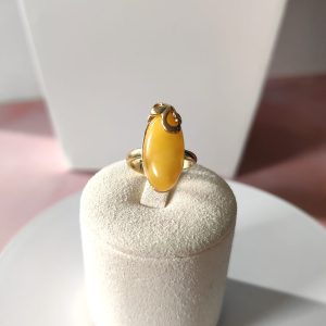 Anello Ambra Dorata – Argento Placcato Oro Regolabile