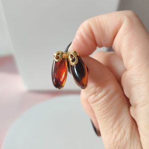 Orecchini Ambra Cognac Eleganza da Lobo in Argento Dorato