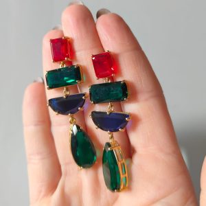 Orecchini Cristalli Colorati | Pezzo Unico Con Montatura Dorata