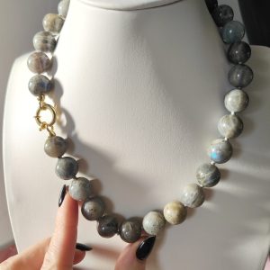 Girocollo Labradorite Annodata Con Chiusura In Argento Dorato