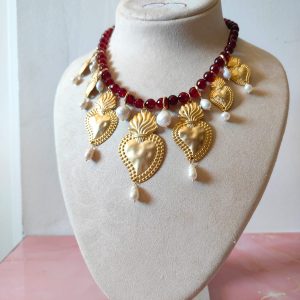 Collana Cuori Sacri In Agata Borgogna
