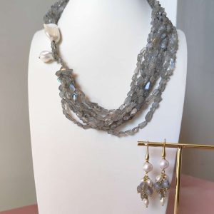 Labradorite E Perle Eleganza – Coordinato Collana E Orecchini