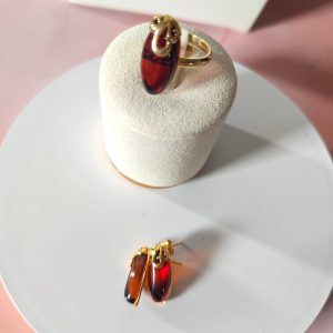 Gioielli Ambra Cognac – Coordinato Dorato In Argento Dorato