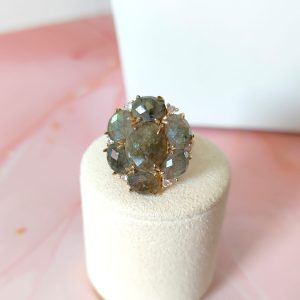 Anello Labradorite Regolabile In Ottone E Zirconi