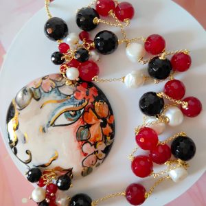 Collana Ceramica Onice E Agata Eleganza Dipinta A Mano