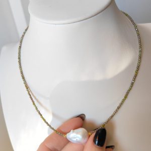 Girocollo Zirconi Verdi e Perla con Perla Barocca