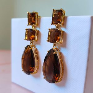 Orecchini Cristalli Ambra | Eleganza Dorata