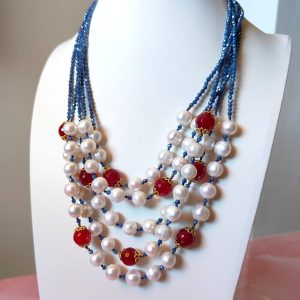 Collana Zirconi Perle Agata | Multifilo Elegante Con Borgogna