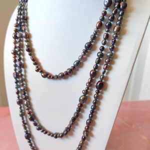 Collana Charleston Perle Nere In Perle Naturali Di Fiume 180cm