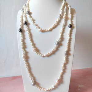 Collana Charleston Perle Bianche Eleganza Multilayer 180cm