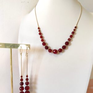 Coordinato Agata Borgogna In Argento 925 Placcato Oro