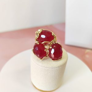 Anello Borgogna Cristalli In Ottone Regolabile Dorato