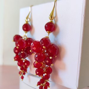 Orecchini Agata Borgogna Pendente In Argento 925 Placcato Oro