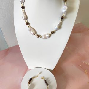 Coordinato Perle Occhio Tigre Con Chiusure In Argento