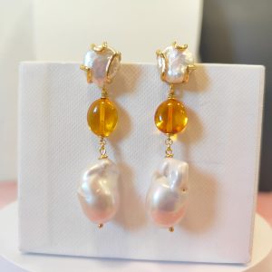 Orecchini Ambra E Scaramazze Luminose In Stile Elegante