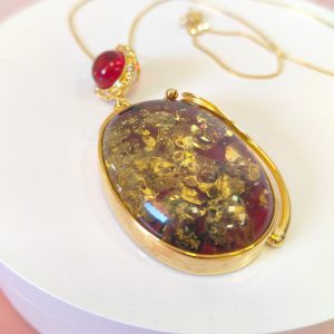 Ciondolo Ambra Baltica Su Collana In Argento Dorato