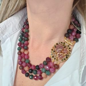 Collana Tormalina Multifilo Con Chiusura Laterale Dorata