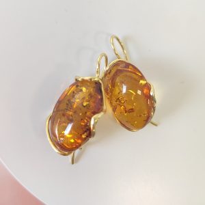 Orecchini Ambra Naturale Oro – Orecchini In Argento Placcato Oro