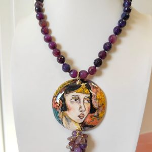 Collana Ceramica Donna Viola Dipinta A Mano