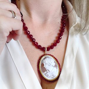 Collana Cammeo Borgogna In Agata E Argento Dorato