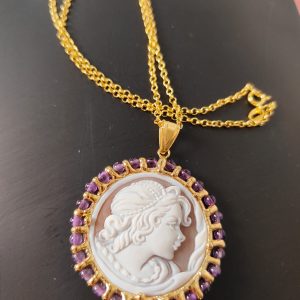 Collana Cammeo Inciso E Ametista – Pendente Artigianale Unico