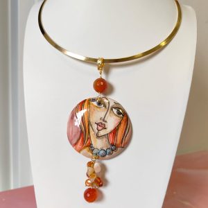 Collana Ceramica Corniola con Ciondolo Dipinto a Mano