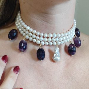 Choker Perle E Ametista – Eleganza Regale A Collo