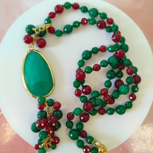Collana Agata Verde e Borgogna con Connettore Occhio di Gatto