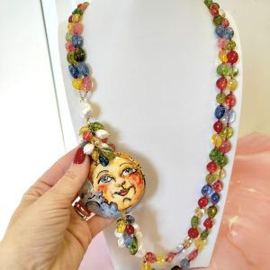 Collana Tormaline Sole Luna Artigianale Dipinta a Mano