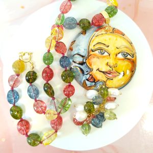 Collana Tormalina Sole Luna Dipinta A Mano Elegante