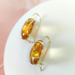 Orecchini Ambra Dorata In Argento Placcato Oro