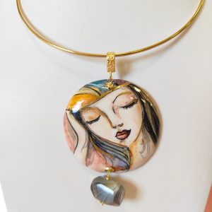 Collana Volto Donna Ceramica Dipinta A Mano Elegante