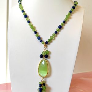 Collana Peridoto Agata Blu con Ciondolo Occhio di Gatto