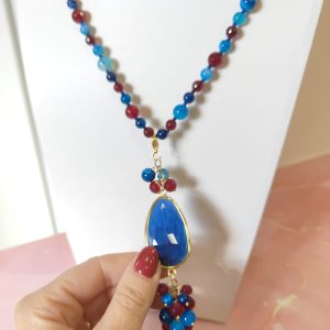 Collana Agata Blu e Borgogna – Eleganza Artigianale