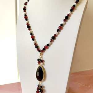 Collana Onice Perla E Borgogna – Eleganza Artigianale