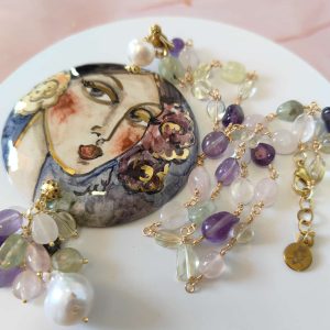 Collana Pietre con Ciondolo Donna Dipinto a Mano