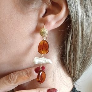 Orecchini Ambra E Perle Keshi – Eleganza Naturale Unica