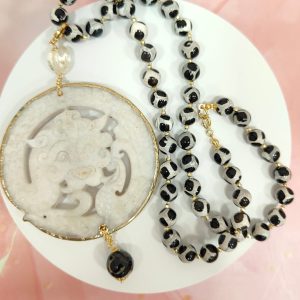 Collana Mandala In Giada Con Agata Tibetana Artigianale
