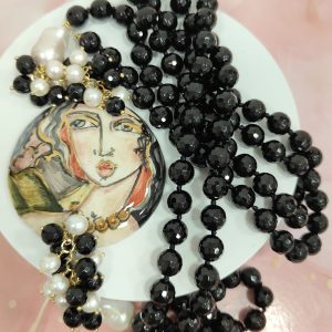 Collana Onice e Volto Dipinto - Eleganza Siciliana Unica