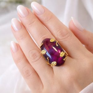 Anello Labradorite Viola Intensa In Argento Placcato Oro
