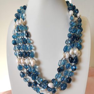 Collana Tormalina E Perle Multifilo Artigianale Elegante