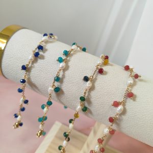 Bracciale Perle Pietre In Ottone Dorato Con Pietre Naturali