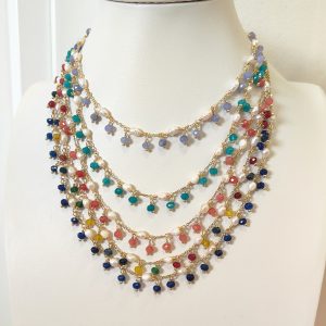 Collana Perle Pietre Girocollo In Ottone Dorato Con Perle Naturali