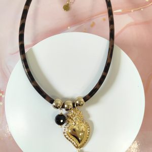 Girocollo Cuore Sacro Onice In Similpelle Leopardata