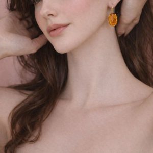 Orecchini Ambra Baltica Miele Naturale In Argento Placcato Oro