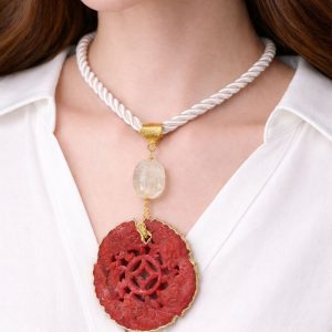 Collana Mandala In Giada Rossa Antica Con Quarzo