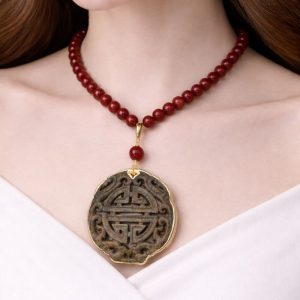 Collana Mandala In Giada Antica Con Agata Rossa